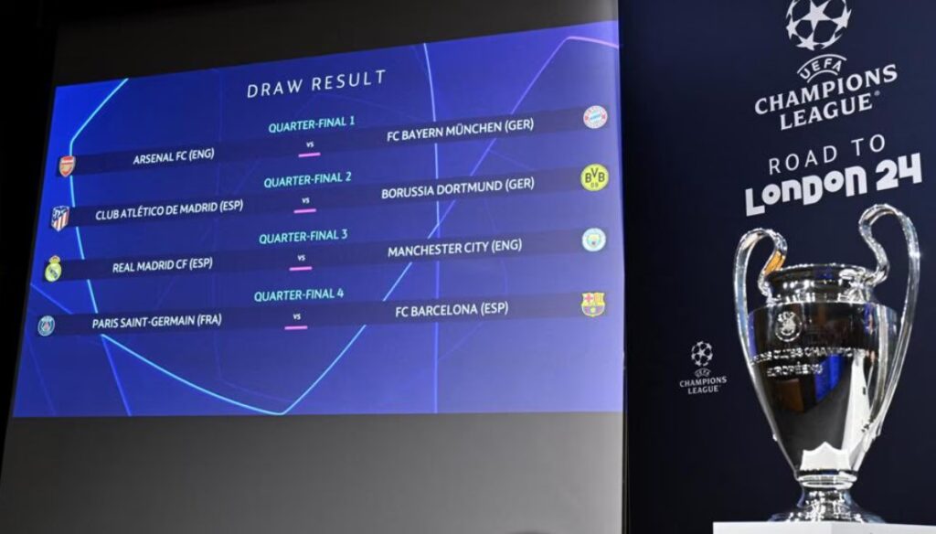 Champions League draw 2024 Champions League quarter-final draw: Real Madrid vs Man City, Paris vs Barcelona