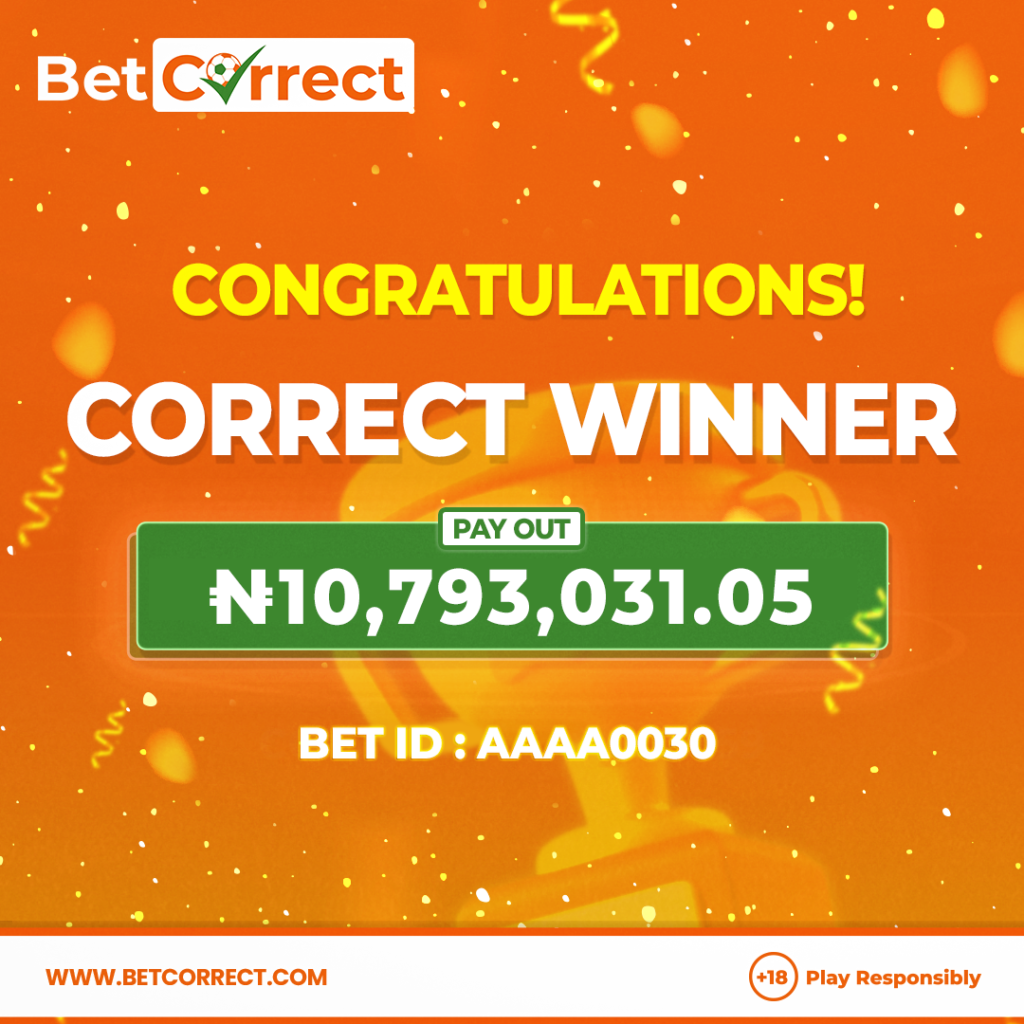 correct winner amount feed For ADS 1 BetCorrect User Wins ₦10M from 6 Full-Time Draw Predictions