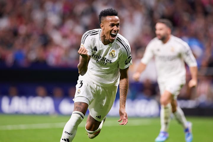 Eder Militao of Real Madrid CF celebrates a goal during the...