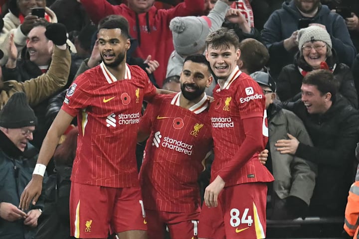 Liverpool celebrate scoring against Aston Villa 