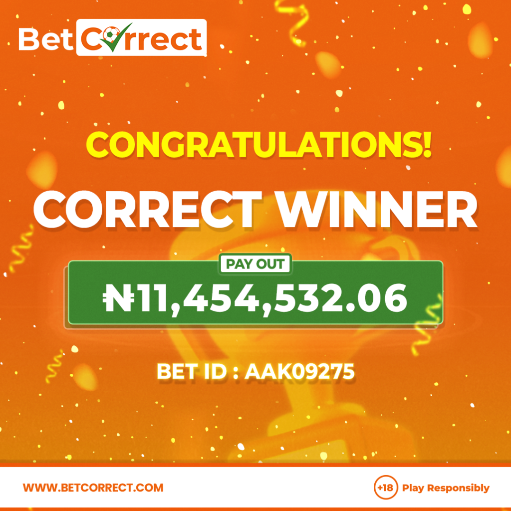 Betcorrect CW 1080x108011M Lucky BetCorrect User wins ₦11.4Million with ₦300